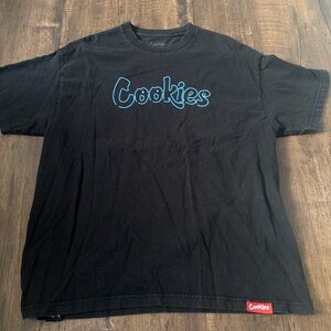 Black T-Shirt with Blue Cookies Logo